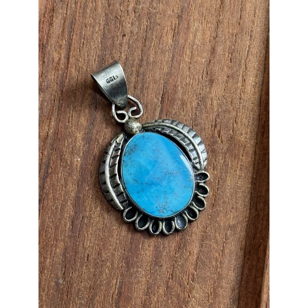 Vintage Navajo Sterling Silver Turquoise Pendant Signed TD 925 Southwestern